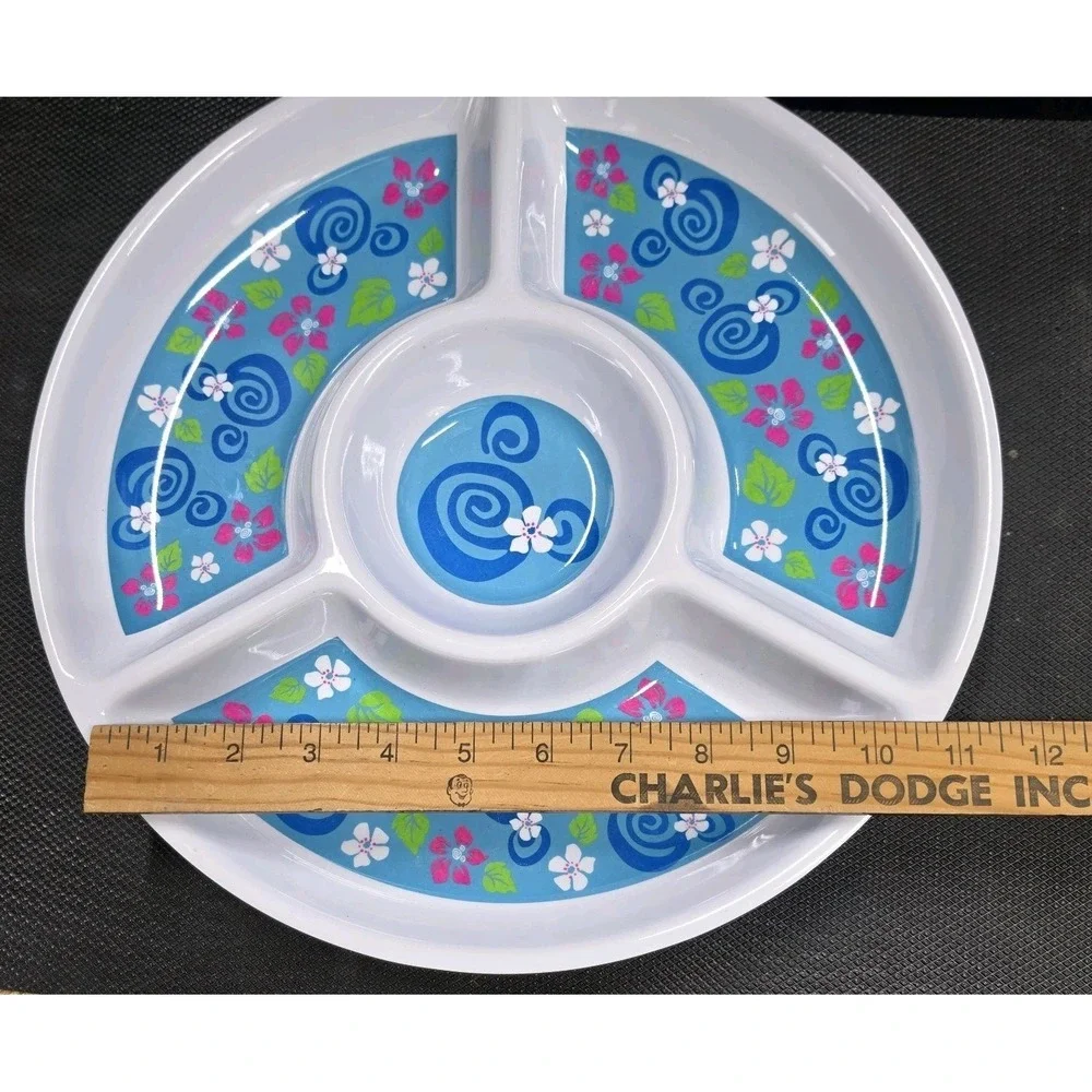 Disney Dip Tray Party Serving Platter Round Plastic Mickey Mouse Hawaiian Floral